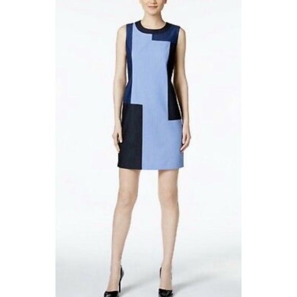 New with Tags Calvin Klein Blue Colour Block Sheath Dress Size 8P - Picture 17 of 17
